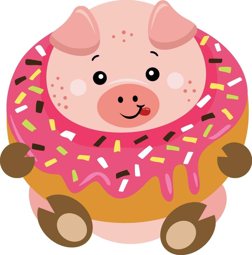 Cute pig inside a delicious donut vector