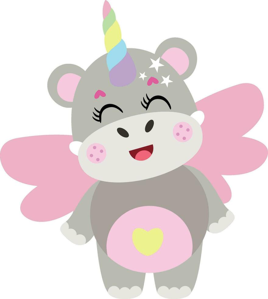 Cute happy unicorn hippo isolated vector