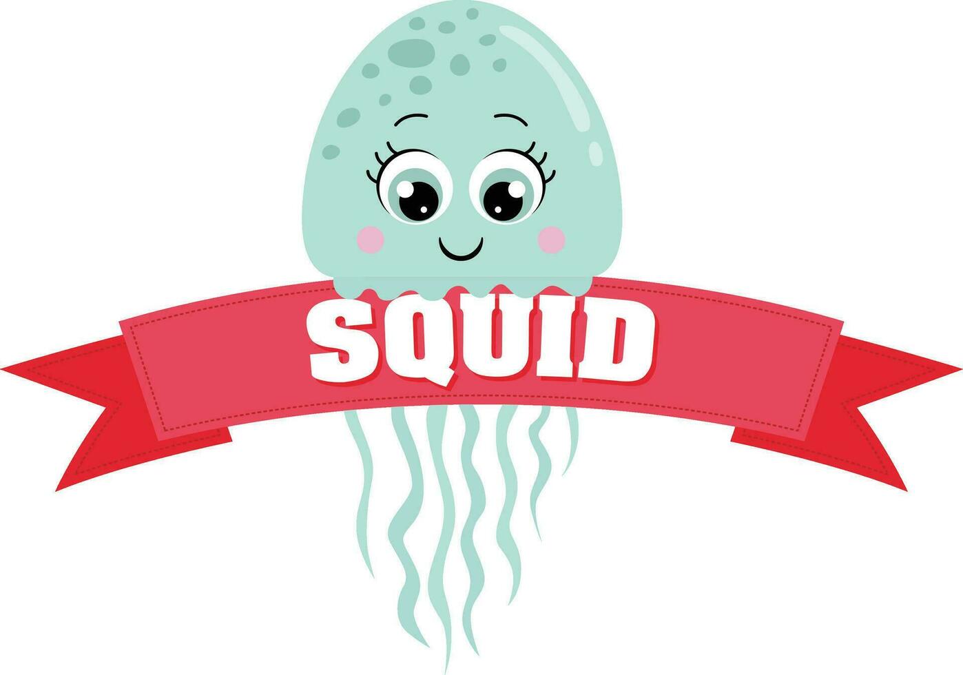 Cute squid holding a ribbon banner with the word squid 36175742 Vector