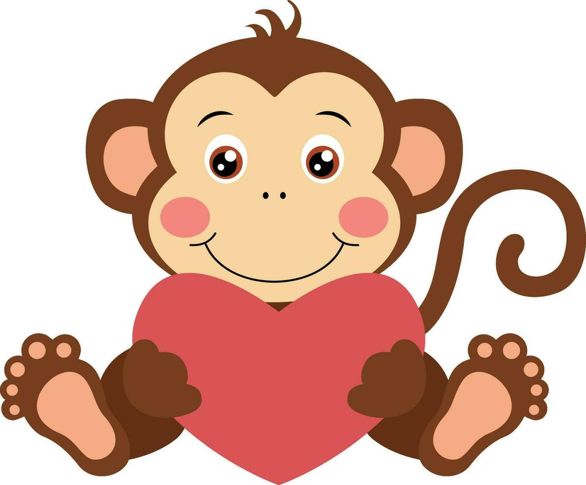 Adorable monkey holding heart vector