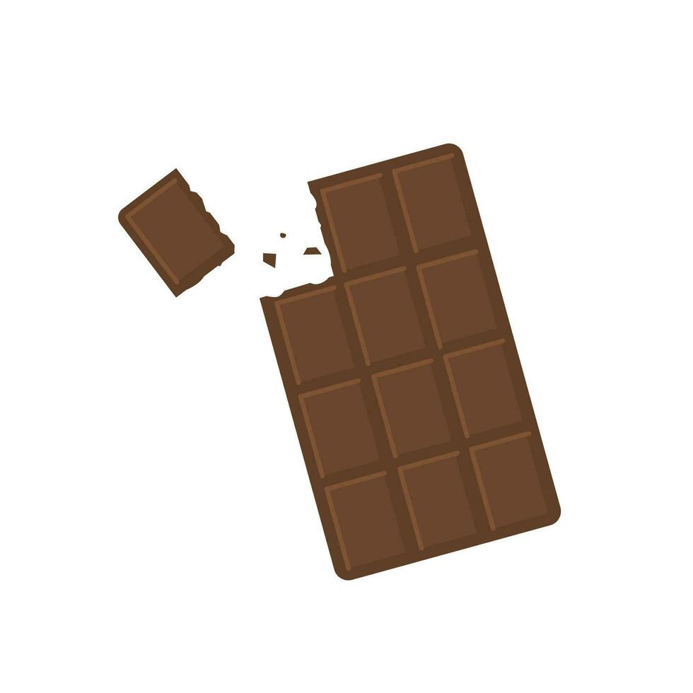 Broken Dark chocolate bar with crumble pieces. Natural tasty sweet dessert or delicious organic confection isolated on white background. Vector illustration in flat style.