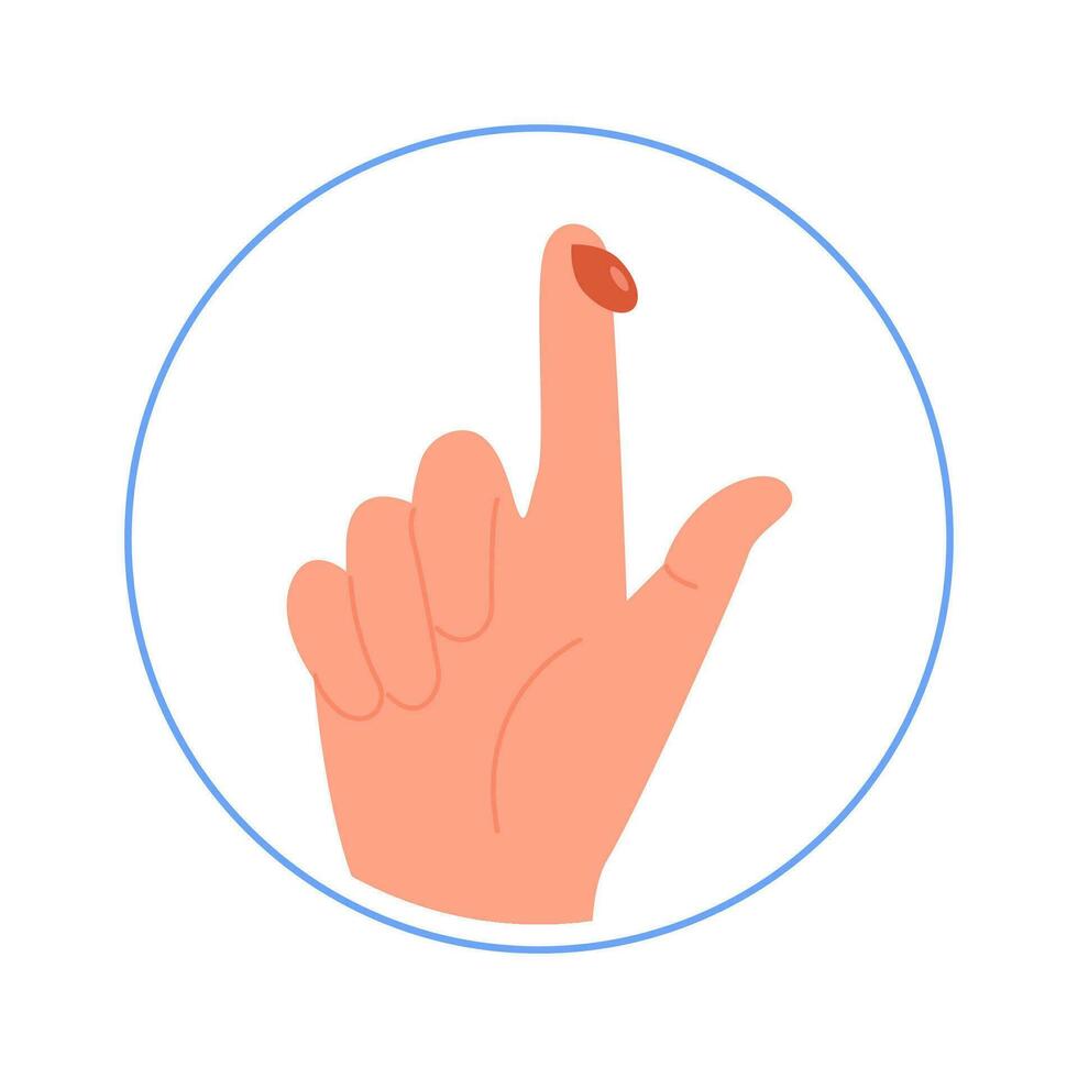 A hand with blood drop from fingertip. Blood test for diabetes. Icon for blood sample. Medical checkup. Vector Illustration isolated on background.