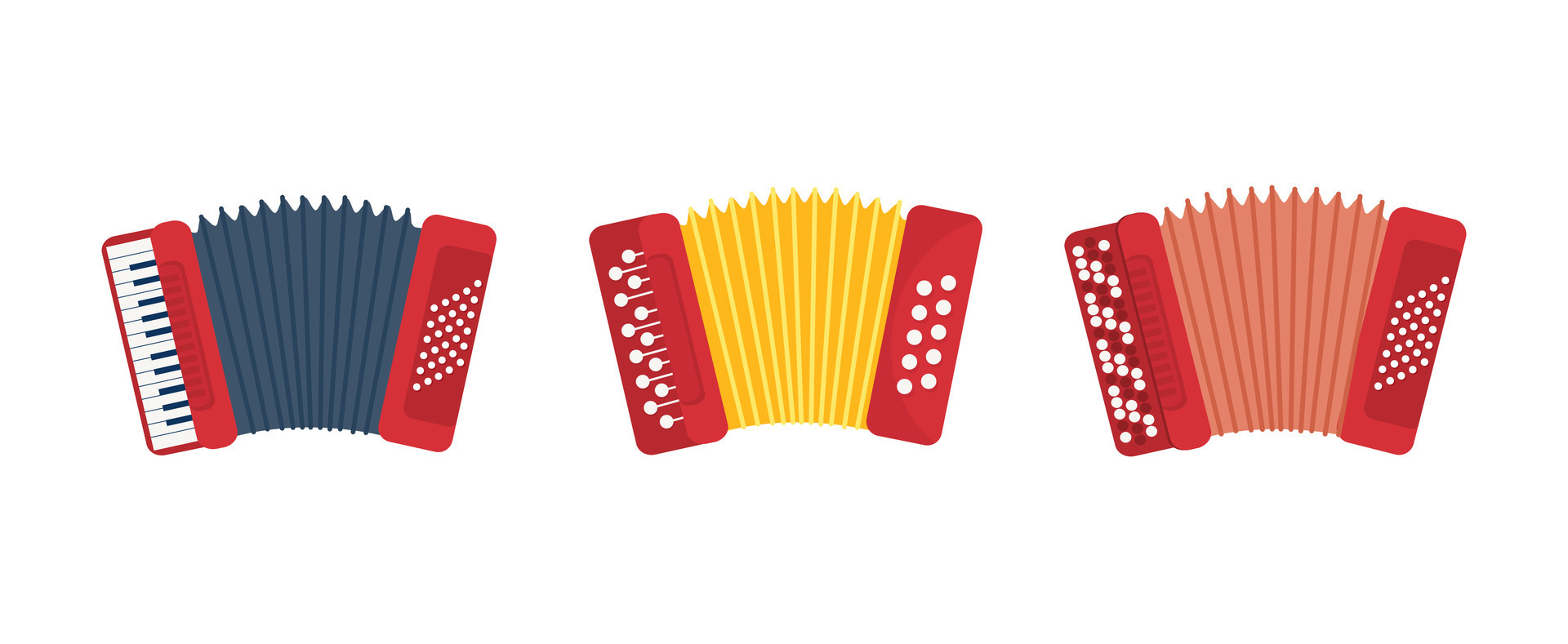 Set of Chromatic Button Accordions or Russian Bayan, Diatonic Melodeon