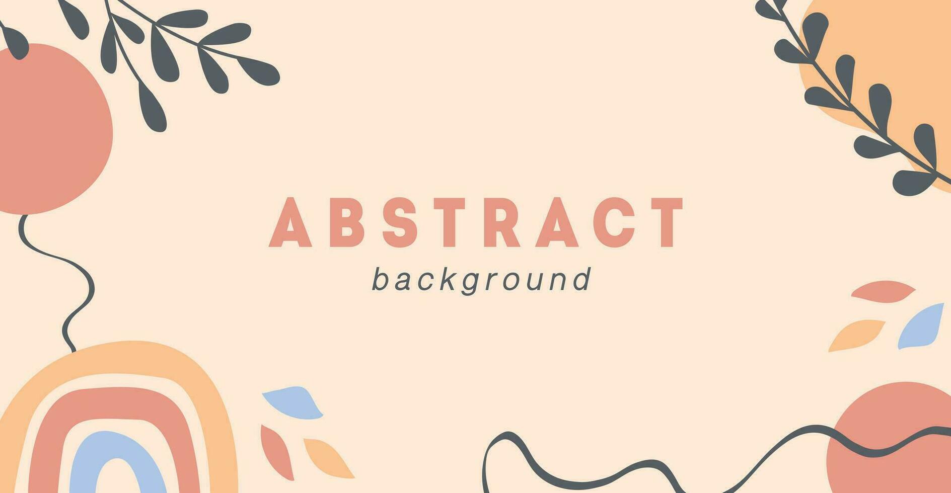 Boho abstract horizontal banner template. Trendy minimal background with tropical palm leaves, rainbow, geometric shapes and lines. Vector frame in flat style.