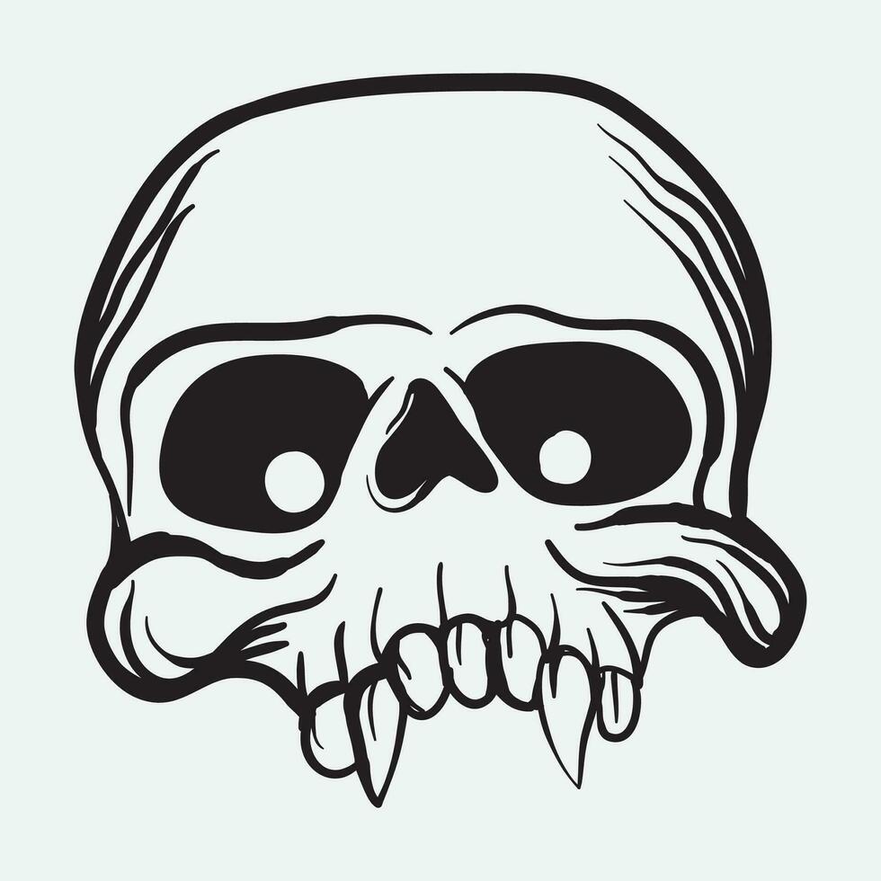 hand drawn skull art vector illustration line art of skull of human