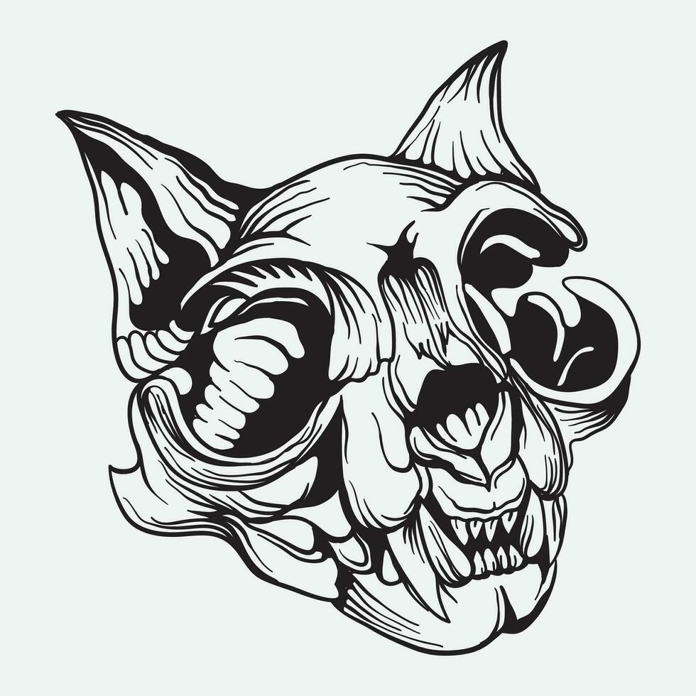 hand drawn skull art vector illustration line art of skull of human