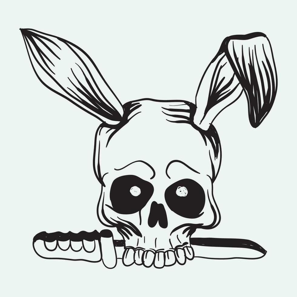 hand drawn skull art vector illustration line art of skull of human