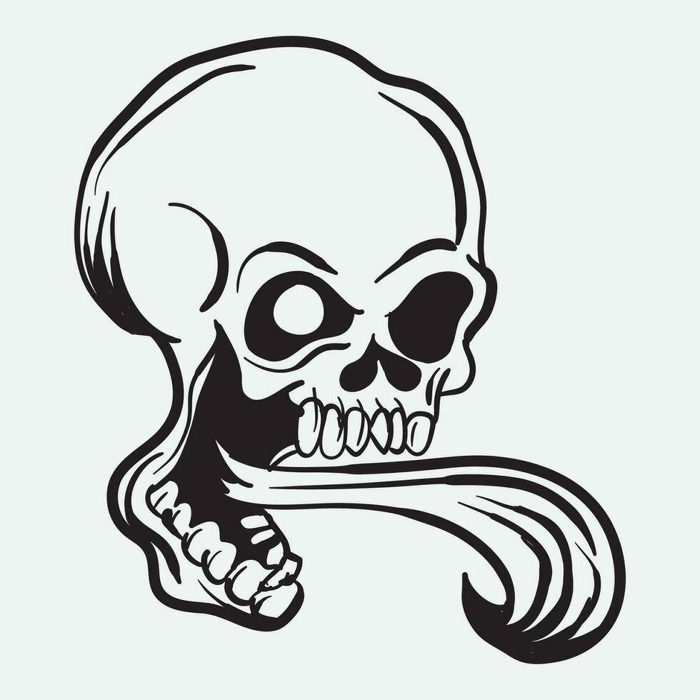 hand drawn skull art vector illustration line art of skull of human