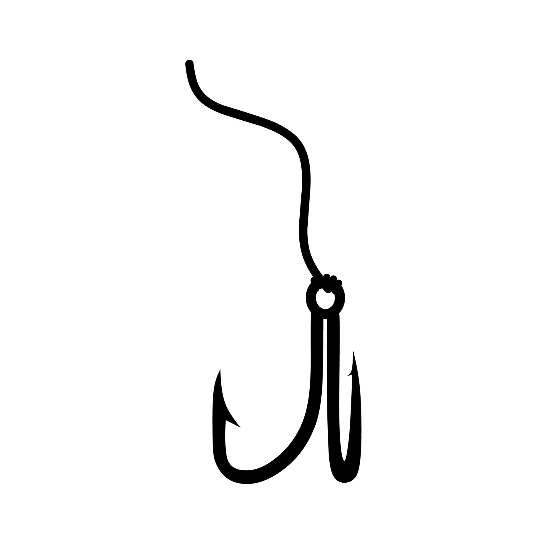 Silhouette of fishing hook with rope on white background. Fish