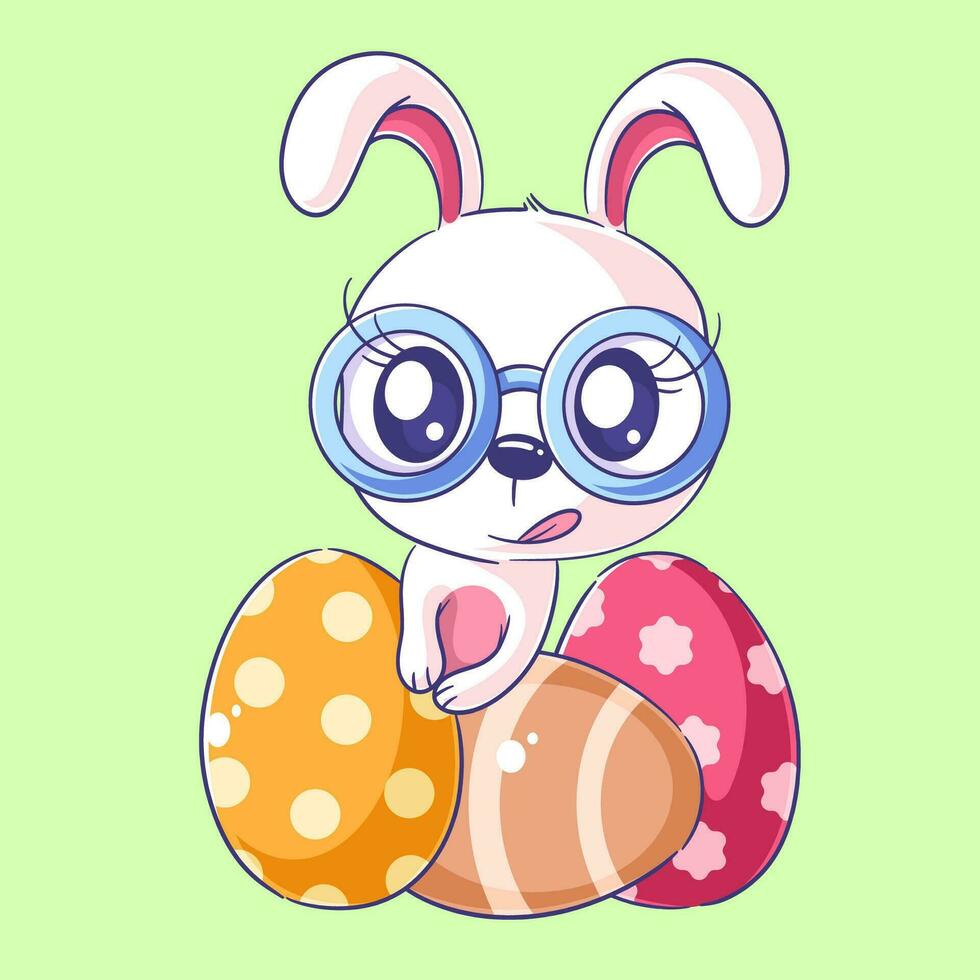 Cute bunny is with eggs vector