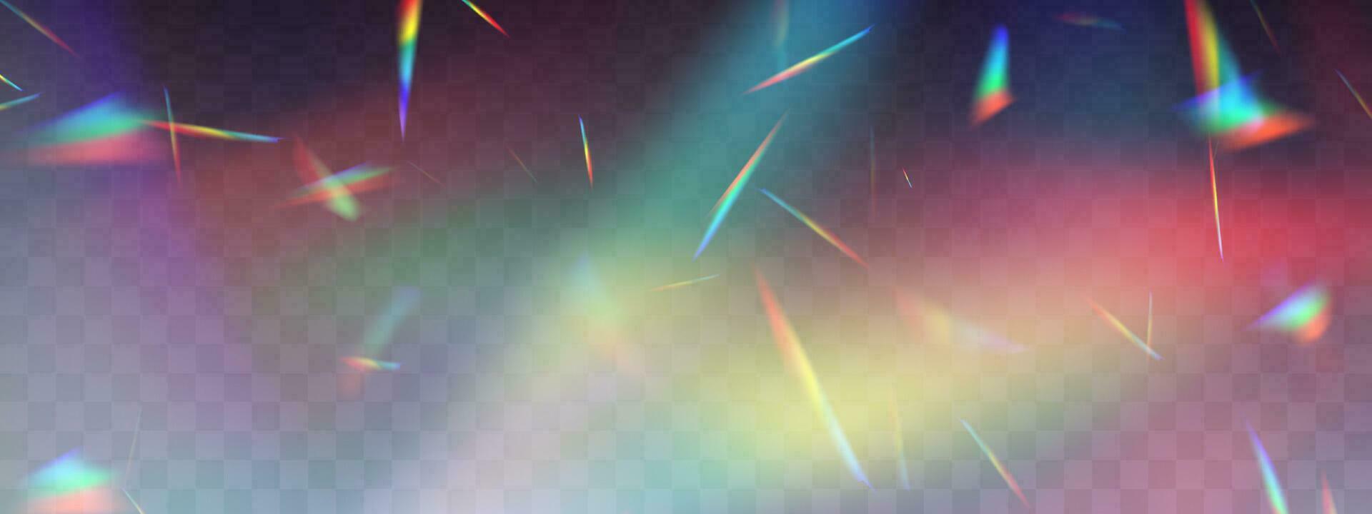 Blurred rainbow refraction overlay effect. Light lens prism effect. Holographic reflection, crystal flare leak shadow overlay. Vector abstract illustration.