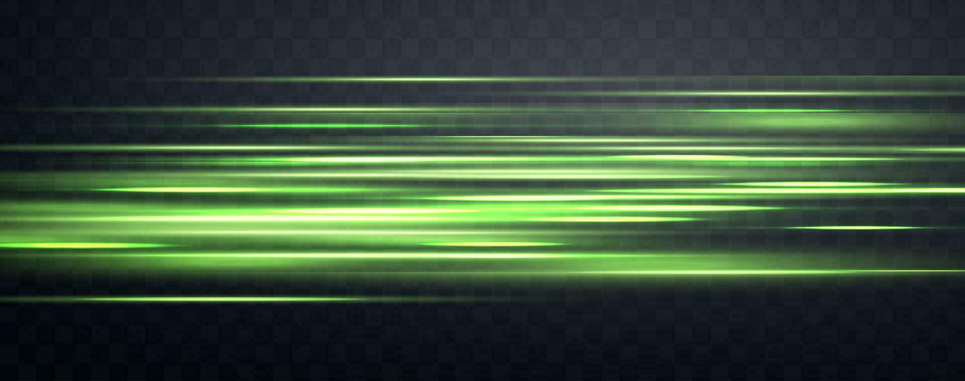 velocidad rayos, velocidad ligero neón fluir, enfocar en movimiento efecto, verde resplandor velocidad líneas, vistoso ligero caminos, rayas. resumen fondo, vector ilustración.