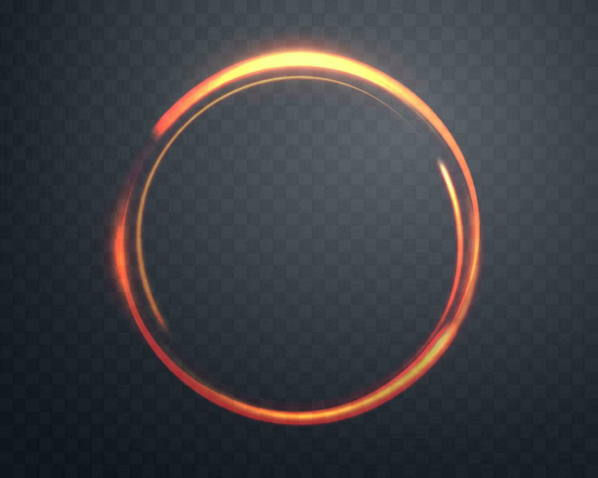 Orange magic ring with glowing. Neon realistic energy flare halo ring. Abstract light effect. Vector illustration.