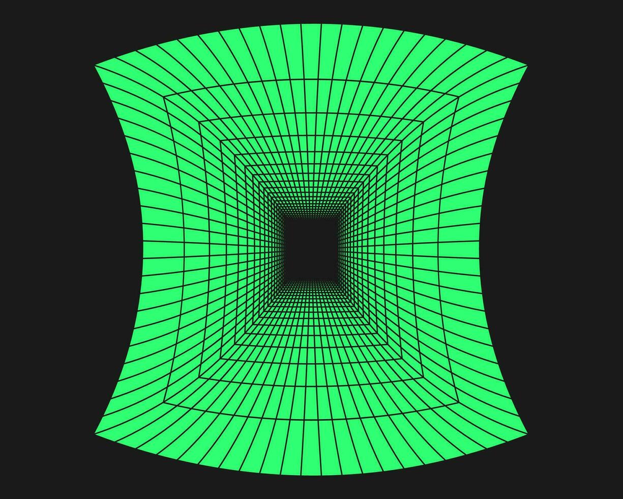 Cyberpunk perspective tunnel. Cyber geometry y2k element. Isolated style on black background. Vector trendy illustration.