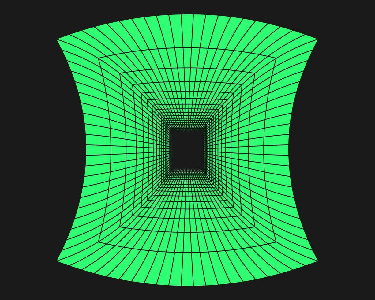 cyberpunk perspectiva túnel. ciber geometría y2k elemento. aislado estilo en negro antecedentes. vector de moda ilustración.