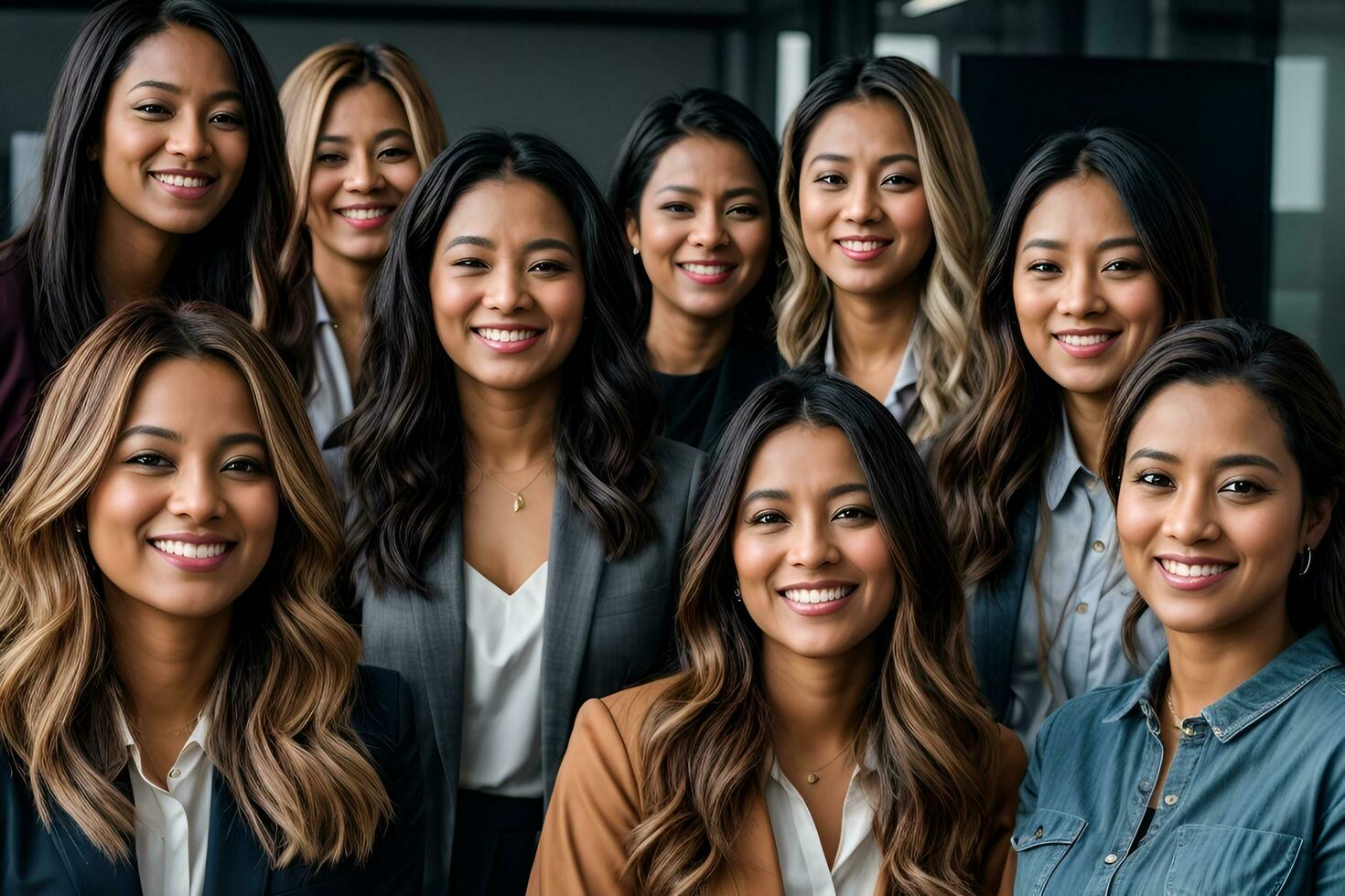 ai generado mujer, diversidad y empoderamiento, retrato de equipo en hora Departamento a creativo márketing puesta en marcha empresa foto