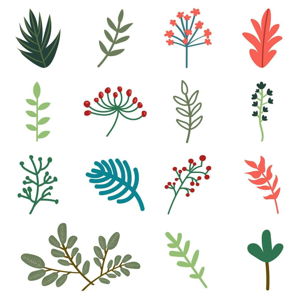 Vector floral set with branches and leaves