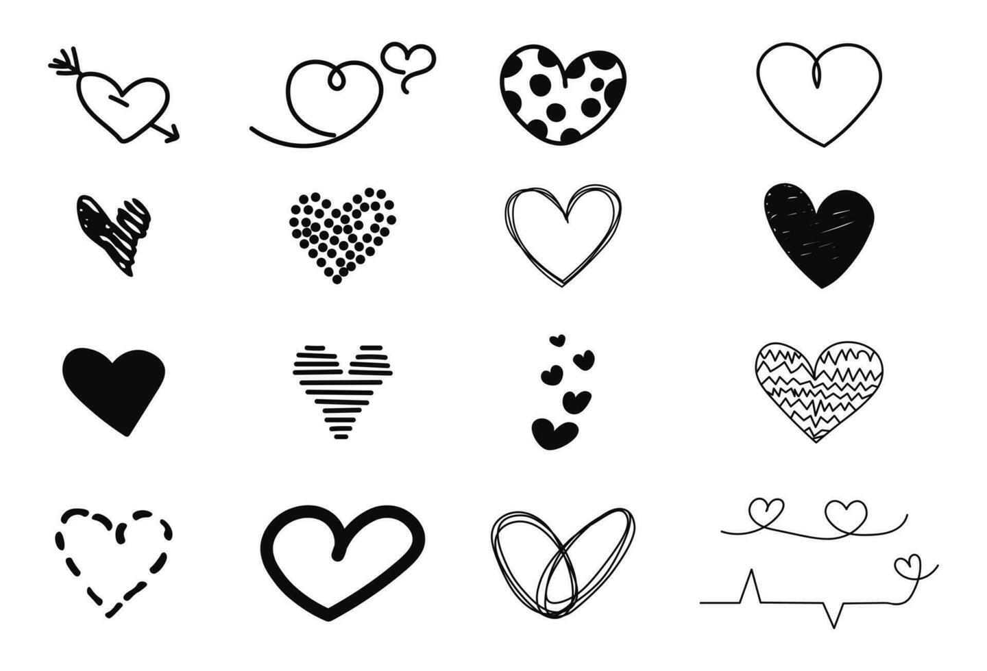 A set of hand-drawn hearts vector