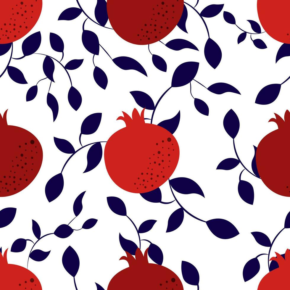 seamless pattern with pomegranates and leaves vector