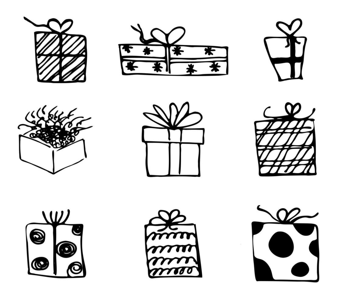 Hand-drawn gift boxes with a ribbon bow vector