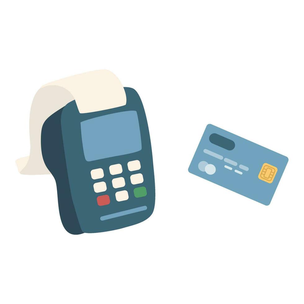 pos terminal confirms the payment by debit credit card vector