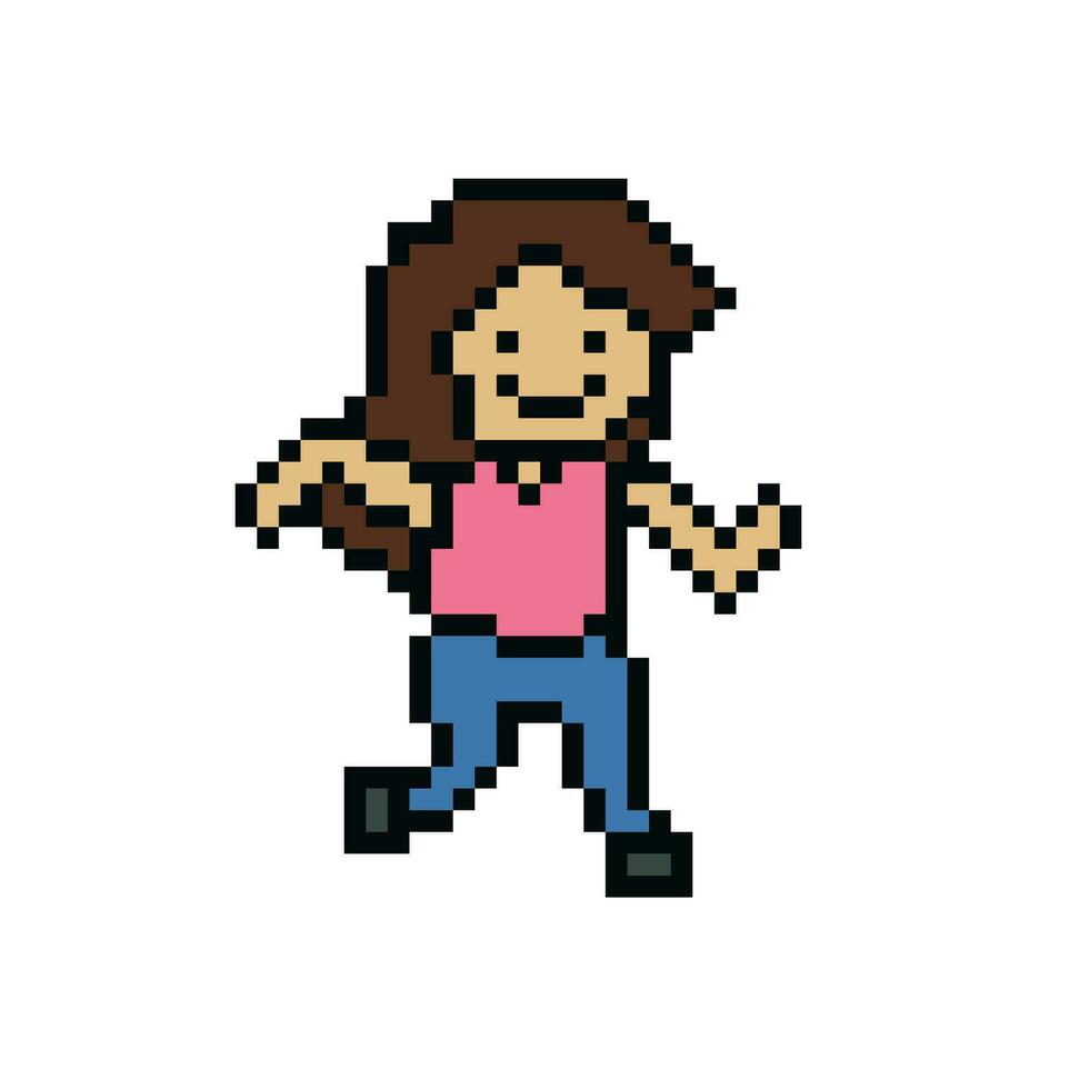 Cute pixel cartoon 8bit character woman run or running lifestyle ventor for decoration life style 8 bit female jog marathon exercise vector. vector
