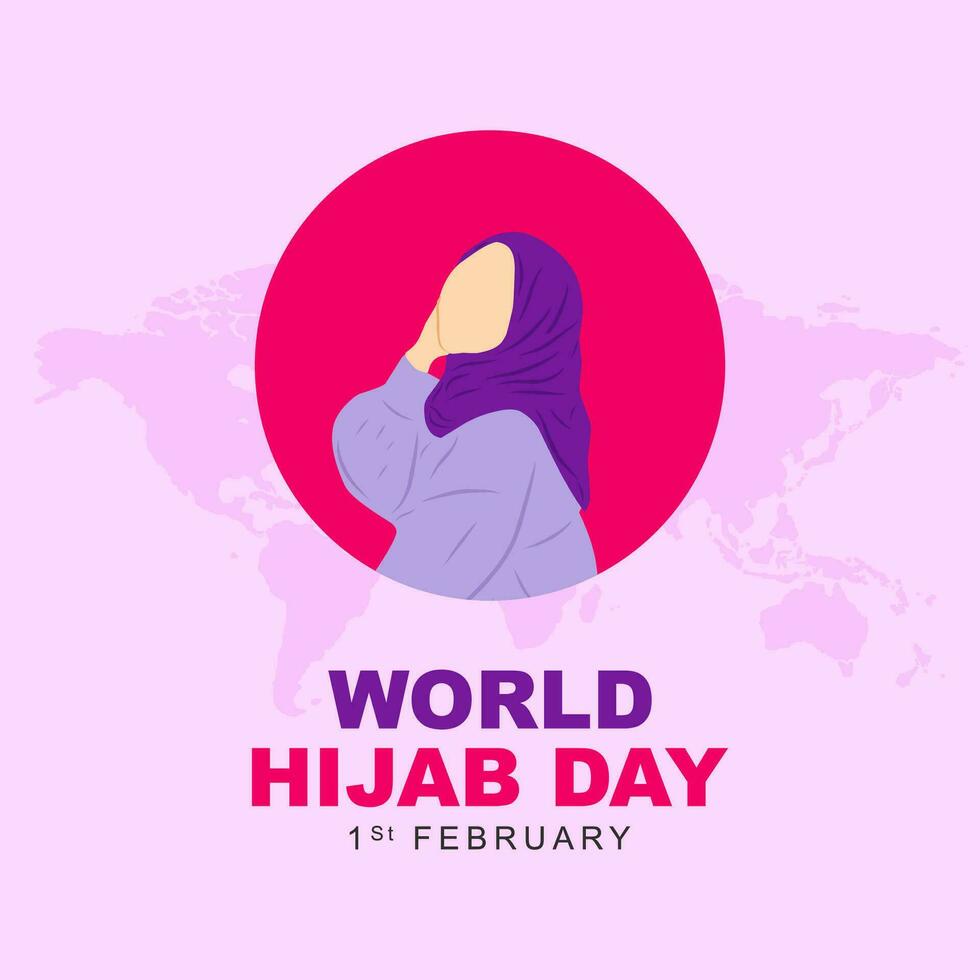 Vector illustration of World Hijab Day celebrated every year on February 1. Greeting card poster with muslim woman using hijab in flat style