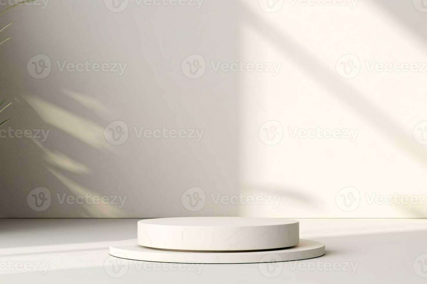 AI generated 3D White Podium Background with Natural Light and Shadow for Product Promotion and Display. Generative AI photo