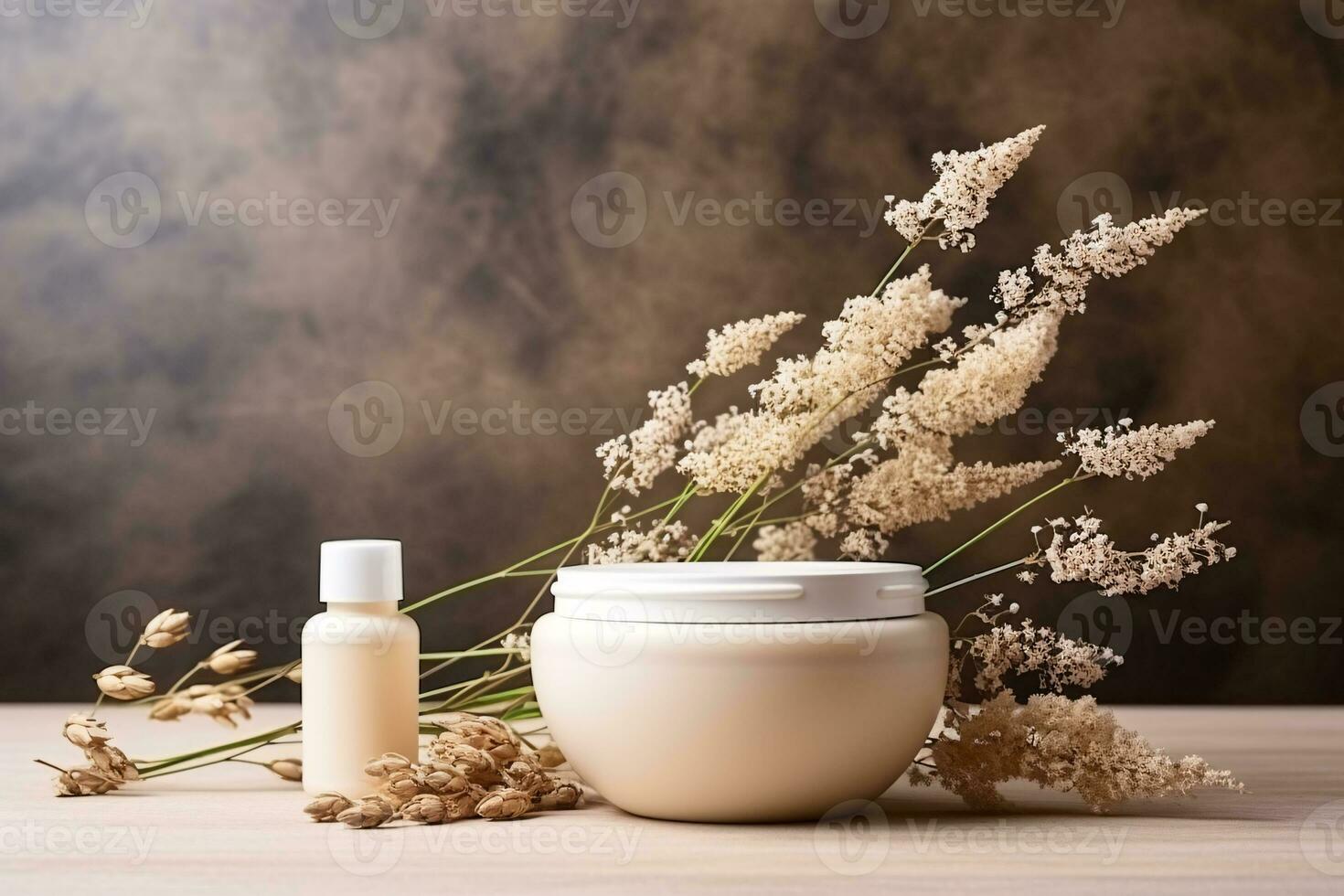 AI generated Natural Organic Moisturizer Cream in Eco-Friendly Jar with Dried Flowers. Generative AI photo