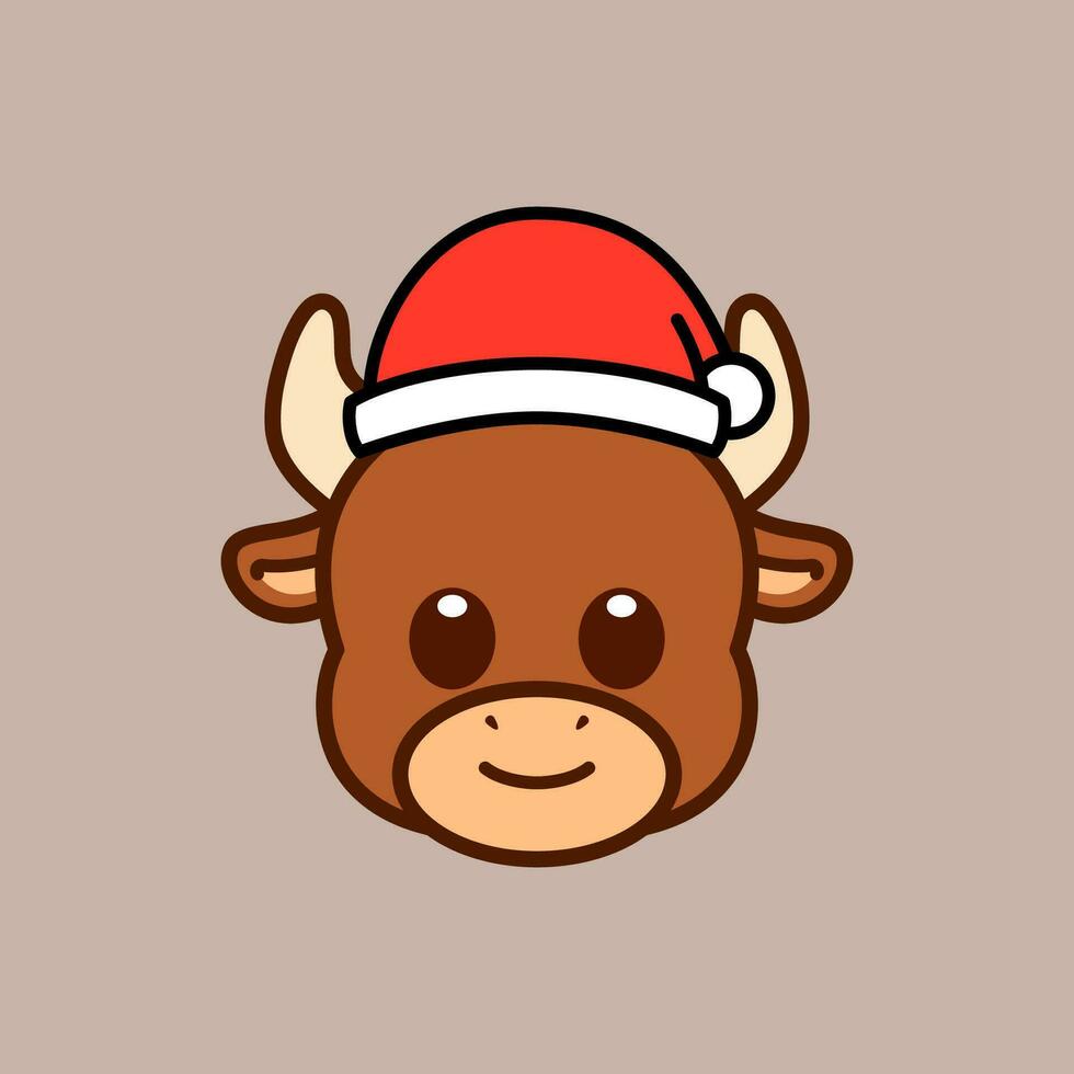 Bull Wearing Santa Hat Illustration vector