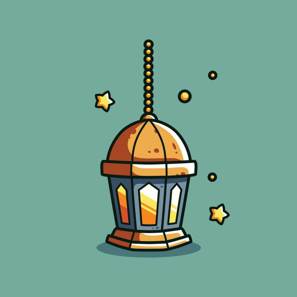 Ramadan Lantern Ornament Cartoon isolated on a green background vector