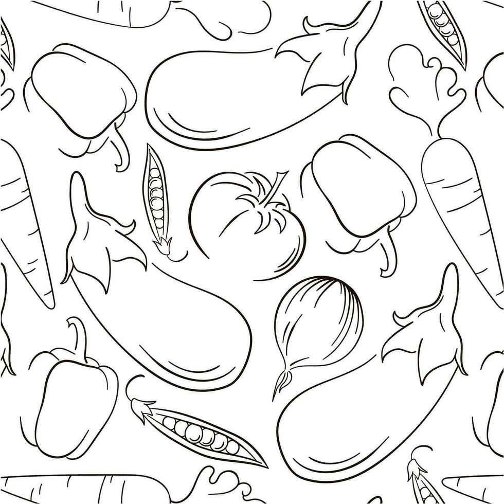 Outline vegetable seamless pattern. Hand drawn vector background. Healthy food vector pattern. Great for menu, poster, print, wallpaper.