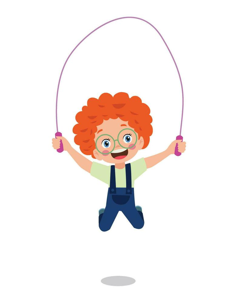 cute and happy kids jumping rope vector