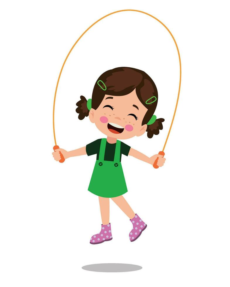 cute and happy kids jumping rope vector