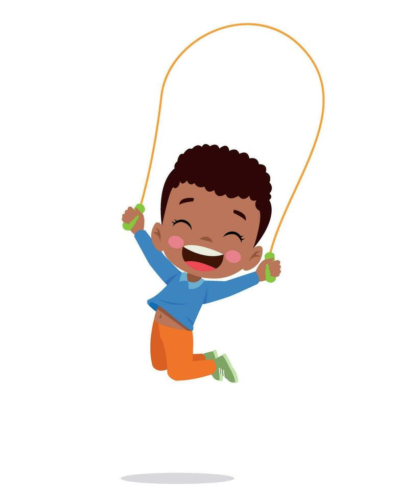 cute and happy kids jumping rope vector