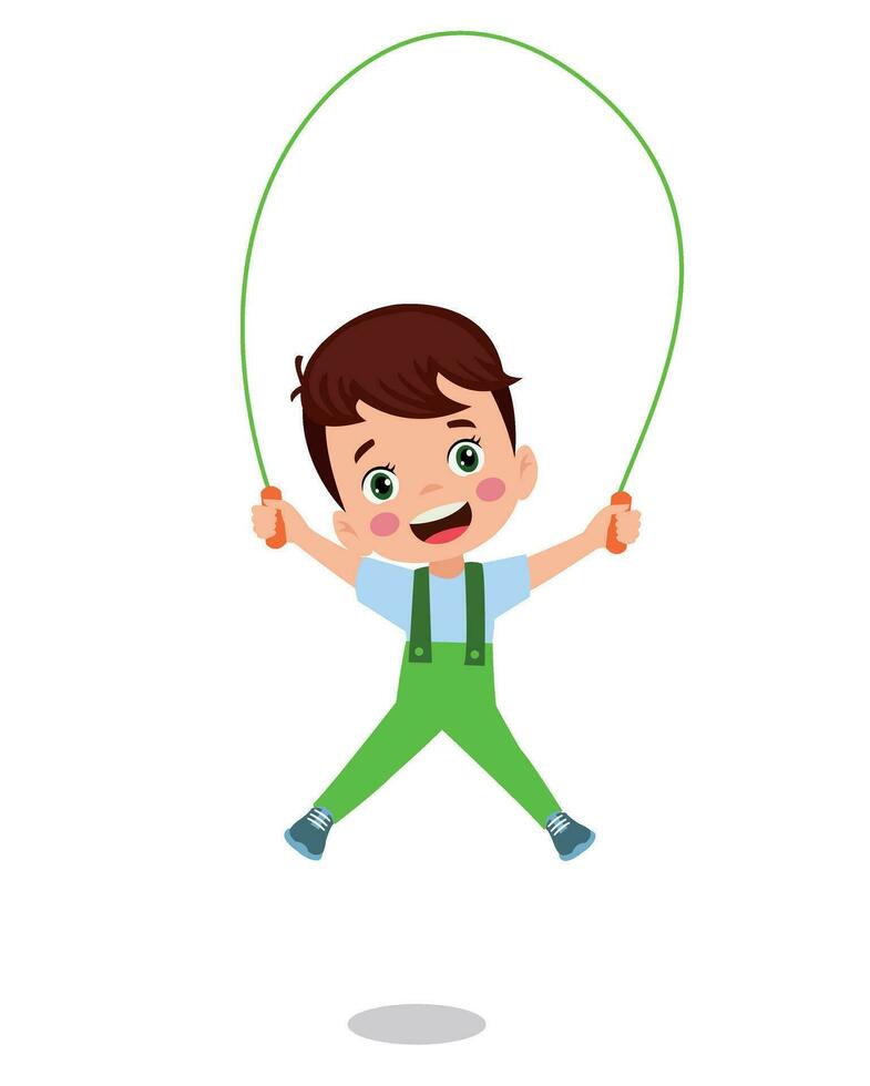 cute and happy kids jumping rope vector