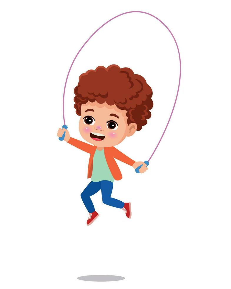 cute and happy kids jumping rope vector