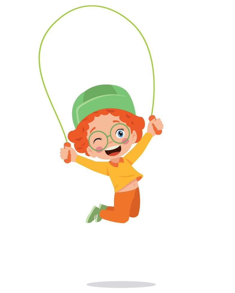 cute and happy kids jumping rope vector