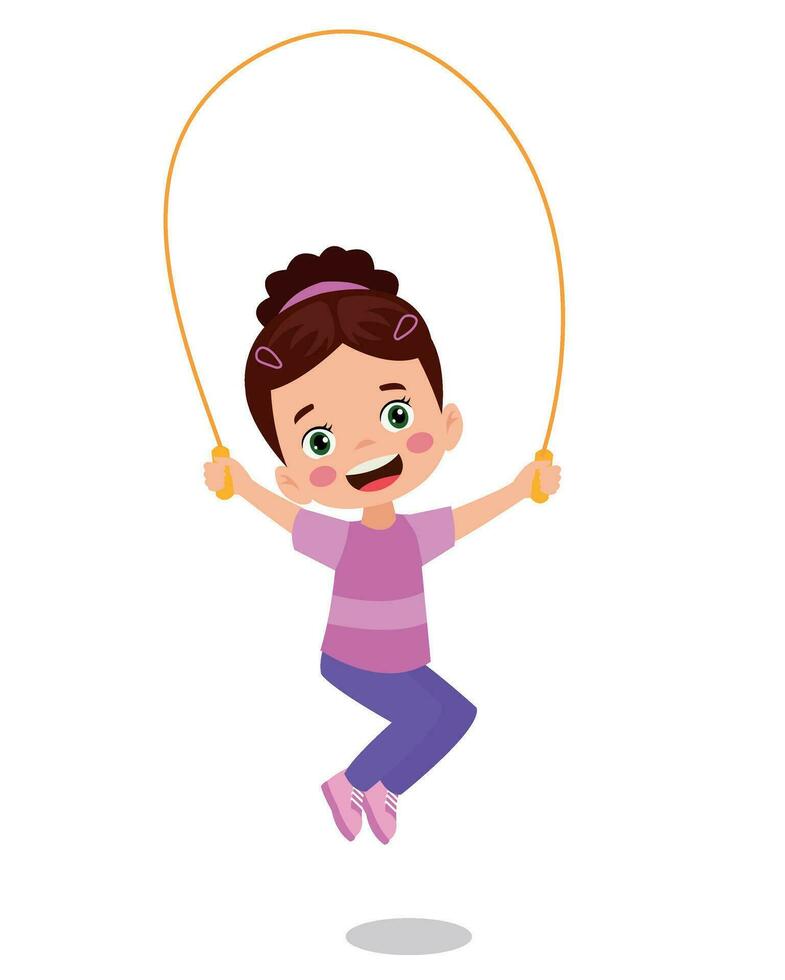 cute and happy kids jumping rope vector