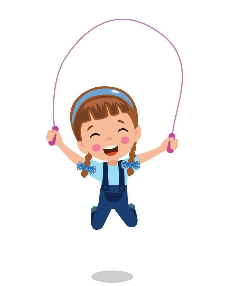 cute and happy kids jumping rope vector