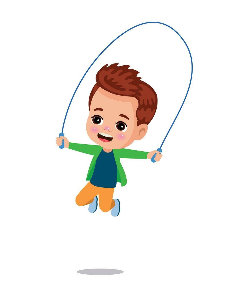 cute and happy kids jumping rope vector