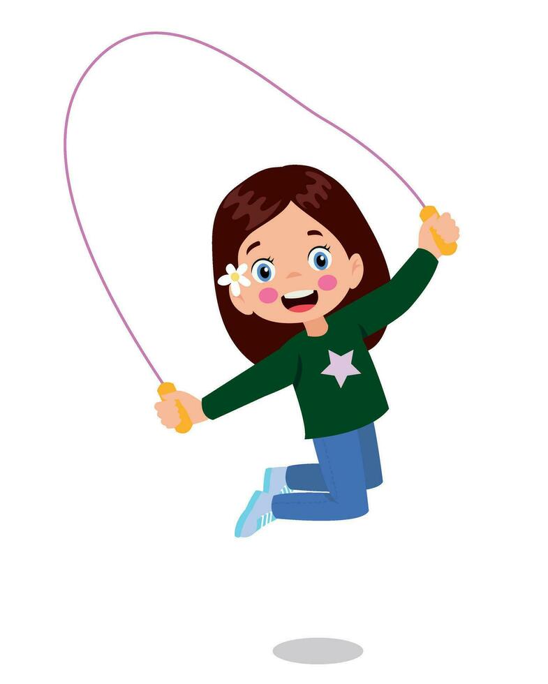 cute and happy kids jumping rope vector