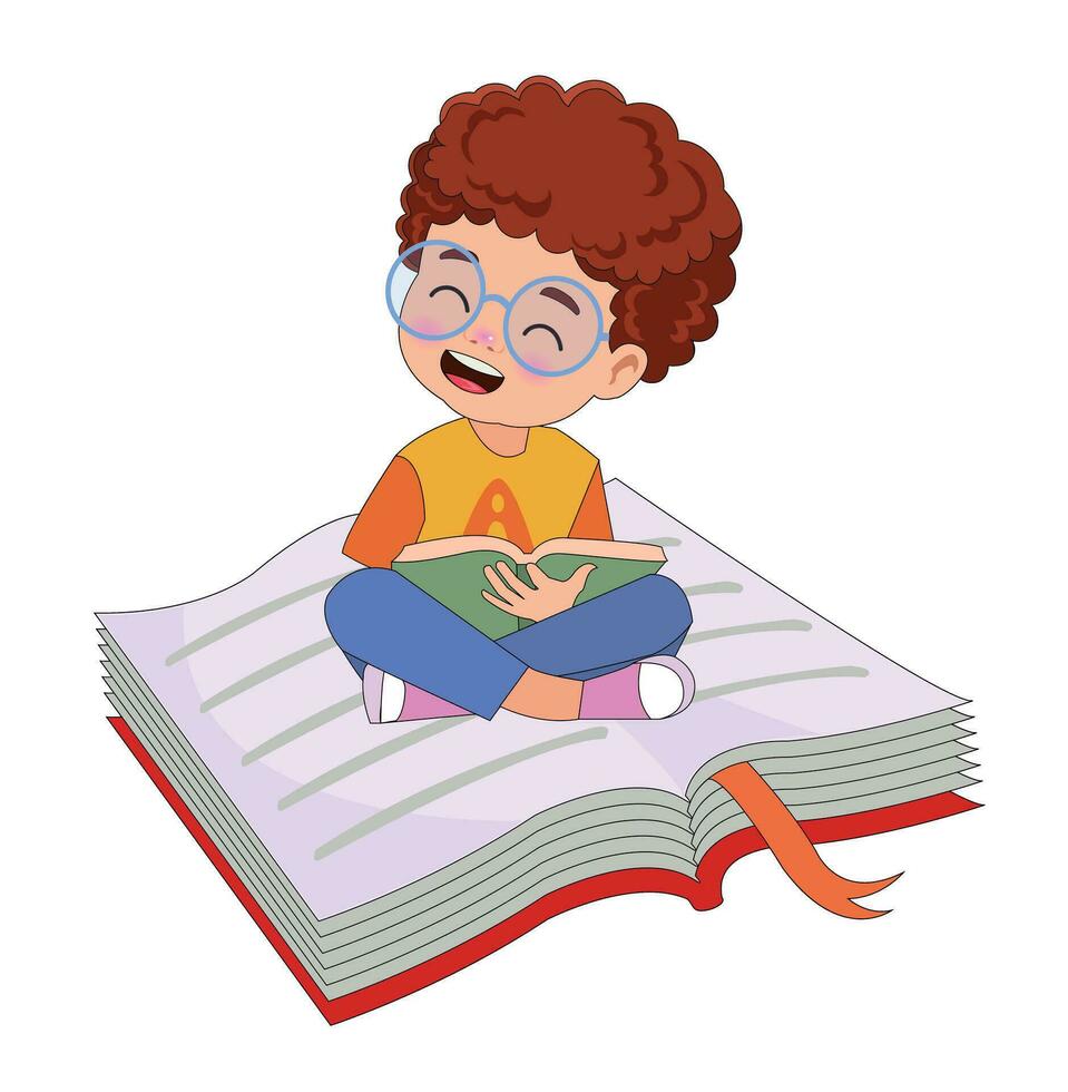 Cute Little boy reading book vector