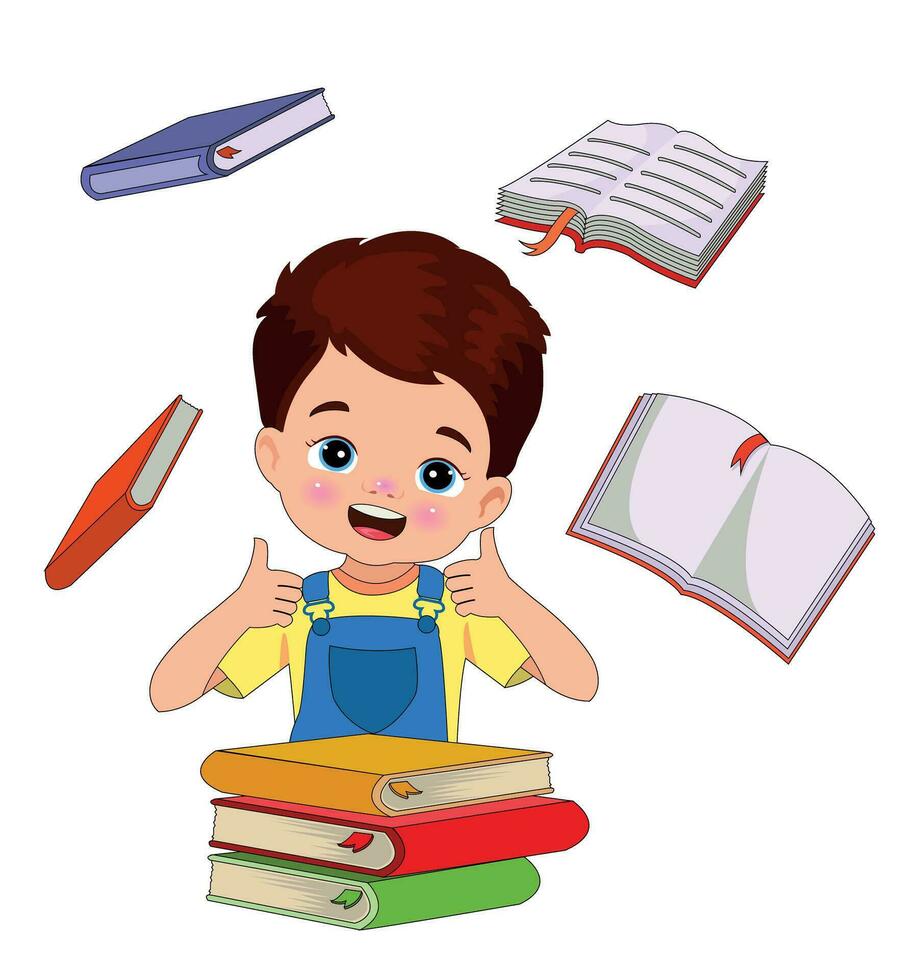 Cute Little boy reading book vector