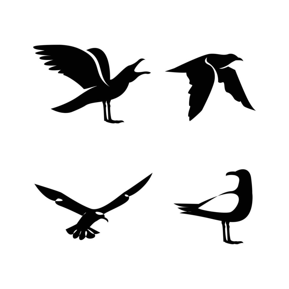 Seagull silhouette black white logo icon design vector