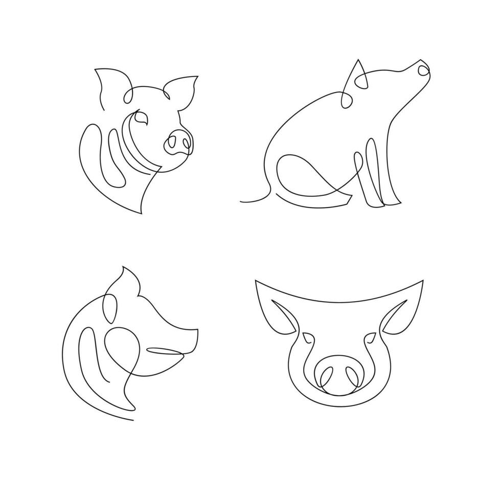 Pig single line illustration drawing vector