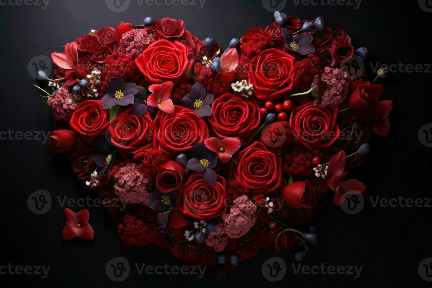 AI generated Capturing the essence of romance with red roses forming a heart in nature, valentine, dating and love proposal image photo
