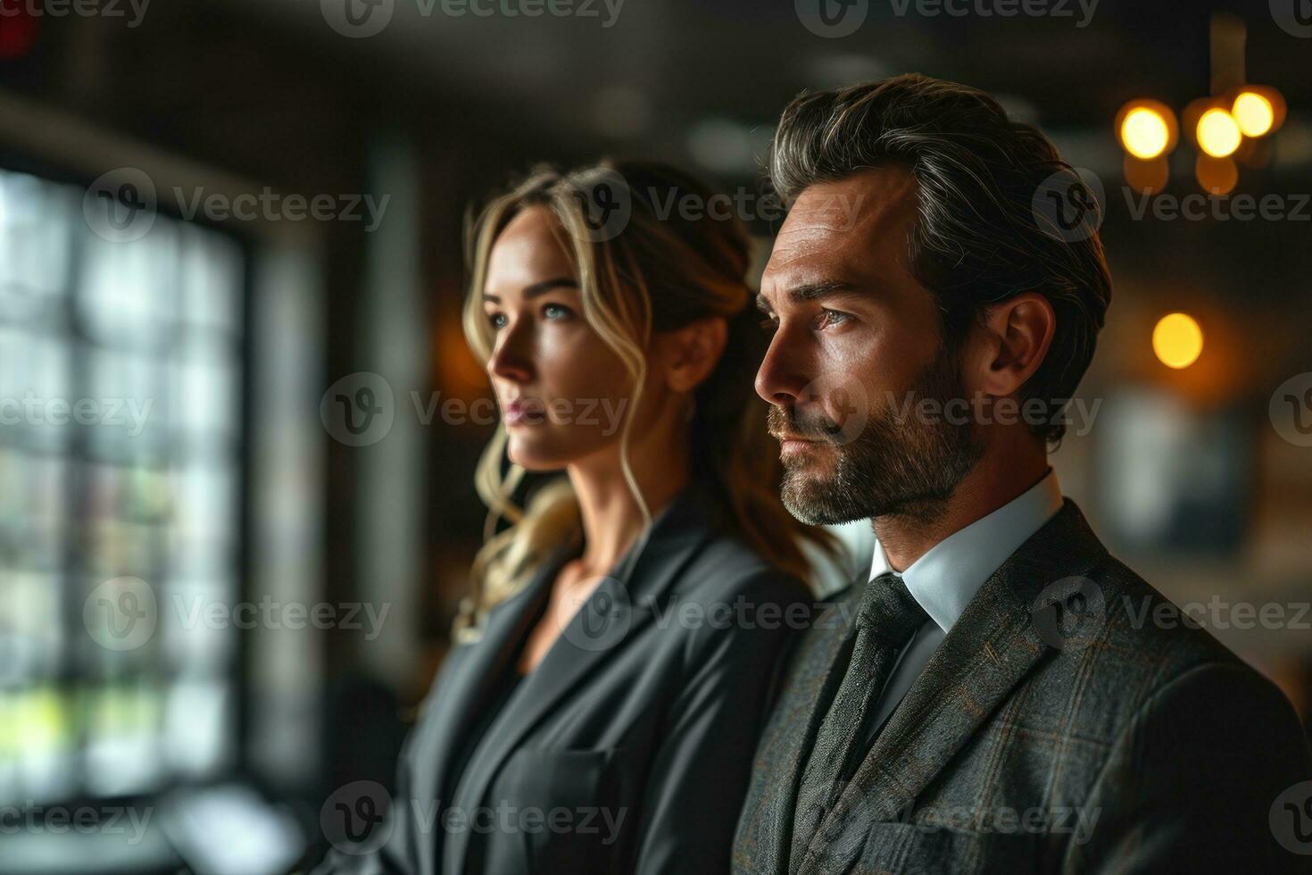 AI generated A man and woman executing business strategies, business meeting image photo
