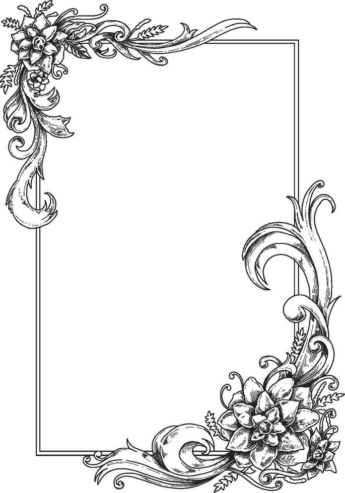 Elegant Black and White Vintage baroque border  floral and wedding ornament vector