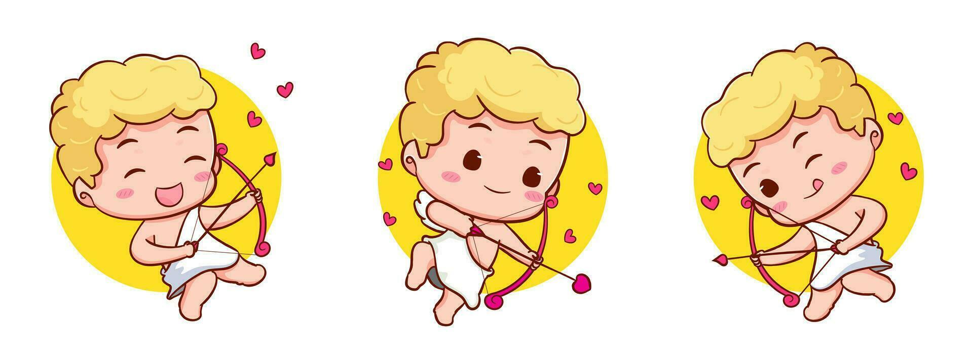 Set cute Adorable Cupid cartoon character. Amur babies, little angels or god eros. Valentines day concept design. Adorable angel in love. Kawaii chibi vector character. Isolated white background.